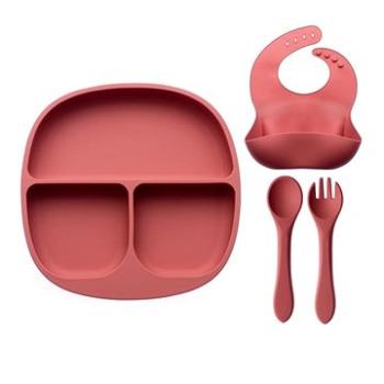 Dětská silikonová barevná sada s talířem - Perleťová růžová (471/PER)