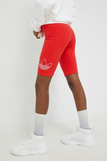 Kraťasy adidas Originals dámské, červená barva, s potiskem, high waist
