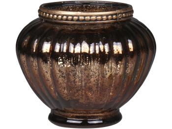 Mocca antik skleněný svícen na čajovou svíčku Goreli - Ø 10*9 cm 71056220 (71562-20)