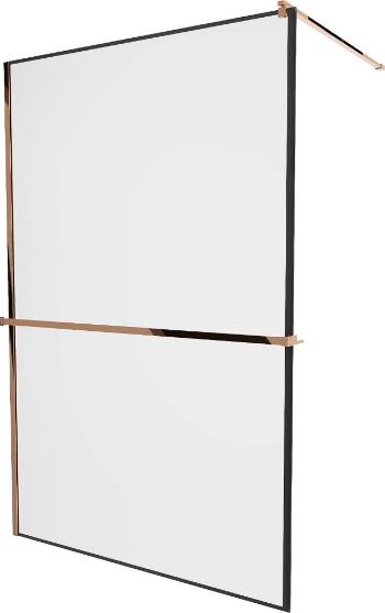 MEXEN/S KIOTO Sprchová zástěna WALK-IN s poličkou a držákem ručníků 70 x 200 cm, transparent/černá 8 mm, růžové zlato 800-070-121-60-70