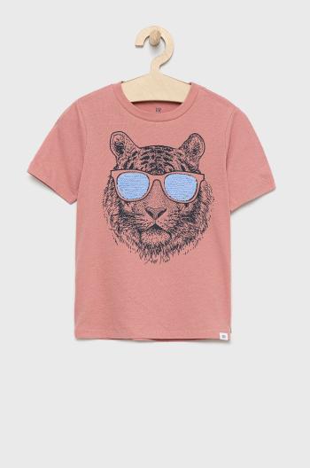 Dětské bavlněné tričko GAP růžová barva, s aplikací