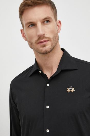 Košile La Martina pánská, černá barva, slim, s italským límcem