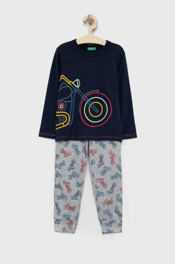 Dětské bavlněné pyžamo United Colors of Benetton šedá barva, s potiskem