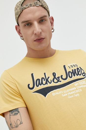 Bavlněné tričko Jack & Jones JJELOGO žlutá barva, s potiskem, 12220500