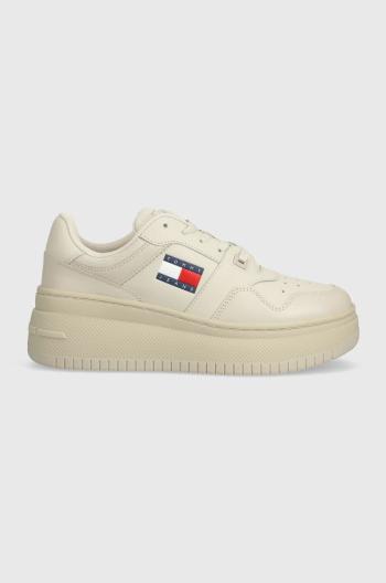 Sneakers boty Tommy Jeans TJW RETRO BASKET FLATFORM ESS béžová barva, EN0EN02506