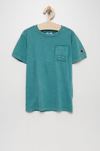 Dětské bavlněné tričko Champion 305966 zelená barva, hladký