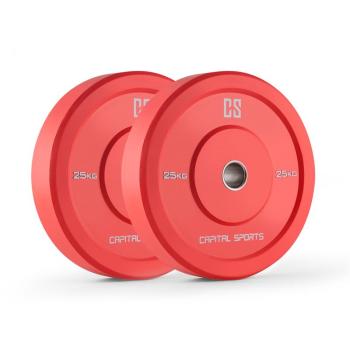 Capital Sports Nipton Bumper Plates, červen&eacute;, 25 kg, p&aacute;r kotoučov&yacute;ch z&aacute;važ&iacute;, tvrd&aacute; guma