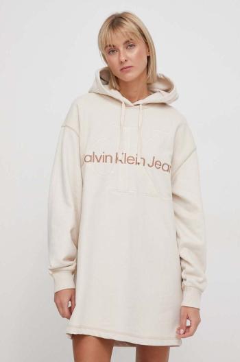 Bavlněné šaty Calvin Klein Jeans béžová barva, mini, oversize, J20J223245