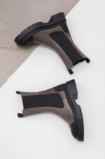 Kožené kotníkové boty Answear Lab dámské, šedá barva, na platformě