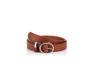 Tommy Hilfiger Tommy Jeans hnědý kožený opasek LEATHER OVAL BUCKLE BELT