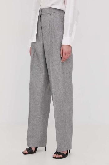 Plátěné kalhoty MICHAEL Michael Kors dámské, šedá barva, jednoduché, high waist