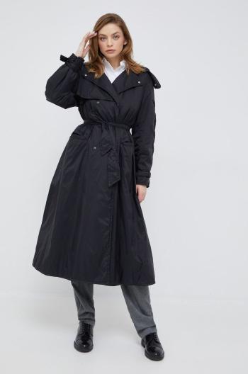Kabát Emporio Armani dámský, černá barva, přechodný, dvouřadový