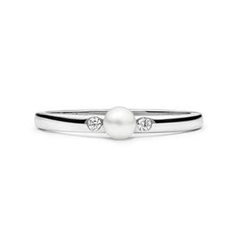 GAURA Stříbrný prsten s bílou perlou a zirkony - velikost 59 - GA4005W-59