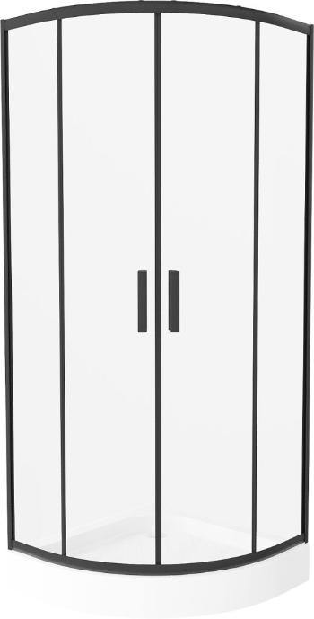 MEXEN/S Rio čtvrtkruhový sprchový kout 80 x 80 cm, transparent, černá + vanička Rio, 863-080-080-70-00-4710