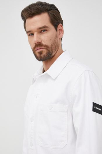 Džínová košile Calvin Klein pánská, bílá barva, regular