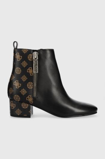 Kožené kotníkové boty Guess Saeda dámské, černá barva, na podpatku