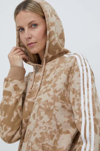 Bavlněná mikina adidas Originals dámská, béžová barva, s kapucí, vzorovaná, IX6000