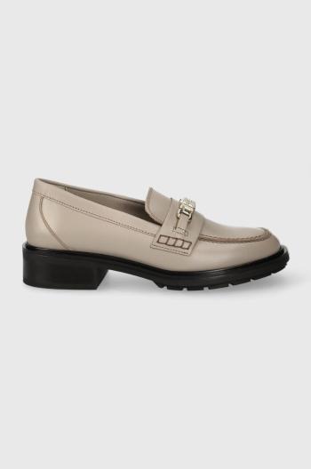 Kožené mokasíny Tommy Hilfiger TH HARDWARE LOAFER dámské, šedá barva, na plochém podpatku, FW0FW07765