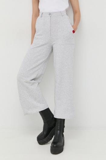 Bavlněné kalhoty Love Moschino dámské, šedá barva, jednoduché, high waist