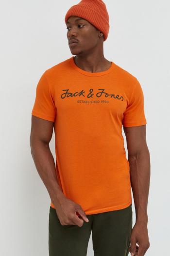 Bavlněné tričko Jack & Jones Jcoberg oranžová barva, s potiskem