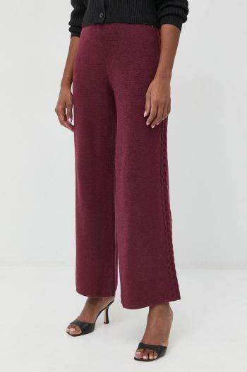 Kalhoty se směsi vlny Guess dámské, vínová barva, jednoduché, high waist