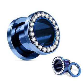 Šperky4U Modrý ocelový tunel s čirými kamínky - TN01006B-10