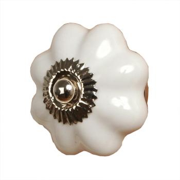 Keramická úchytka bílá květina - Ø 3,5 cm 60071