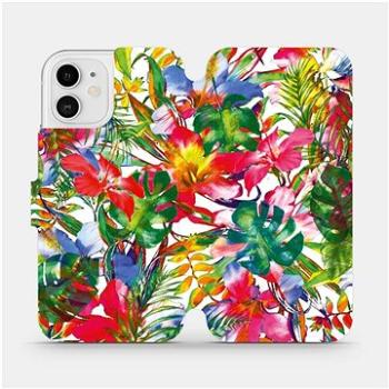 Flipové pouzdro na mobil Apple iPhone 12 - MG07S Pestrobarevné květy a listy (5903516374663)