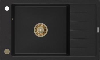 MEXEN/S Elias granitový dřez 1-miska s odkapávačem 795 x 480 mm, černý, zlatý sifon 6511791005-77-G