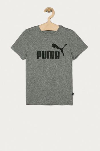 Dětské bavlněné tričko Puma šedá barva, s potiskem