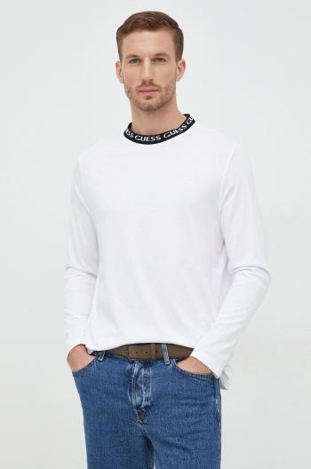 Bavlněné tričko s dlouhým rukávem Guess bílá barva