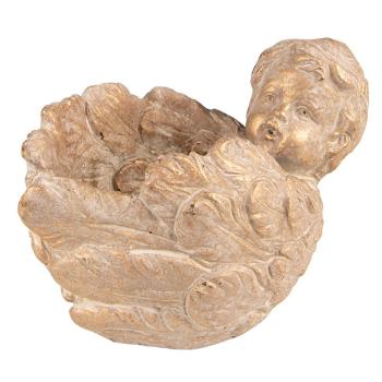 Zlato-hnědý antik obal na květináč Anděl s křídly - 16*13*12 cm 6TE0434