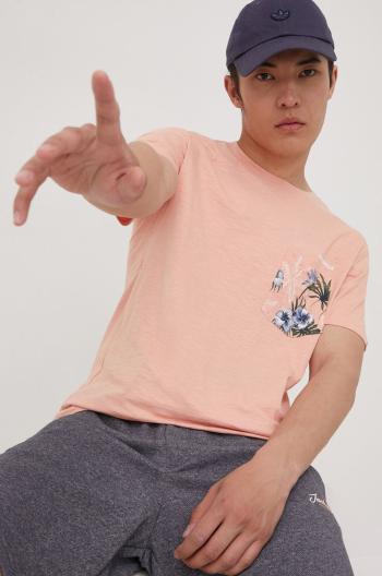 Bavlněné tričko Jack & Jones růžová barva, s potiskem
