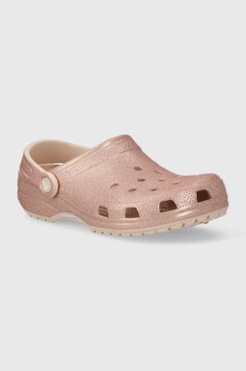 Pantofle Crocs Classic Glitter Clog dámské, růžová barva, 205942