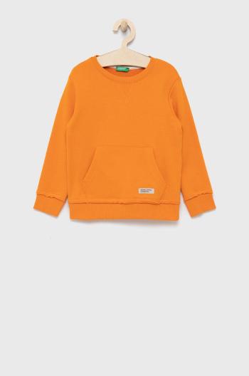 Dětská bavlněná mikina United Colors of Benetton oranžová barva, hladká
