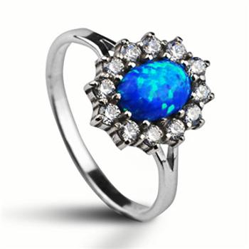 Šperky4U Stříbrný prsten se zirkony a modrým opálem - velikost 62 - ZB32705-OP05-62