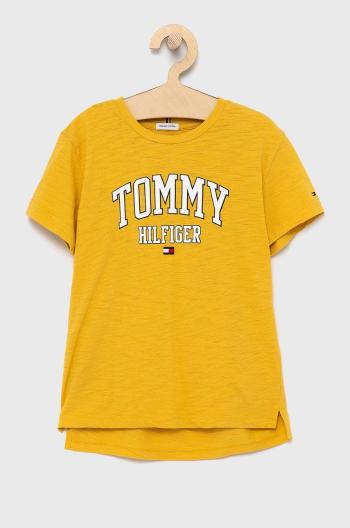 Dětské bavlněné tričko Tommy Hilfiger žlutá barva