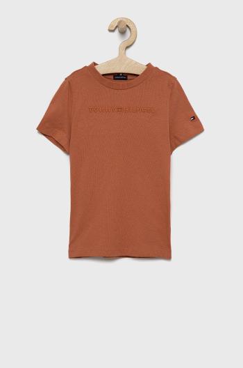 Dětské bavlněné tričko Tommy Hilfiger oranžová barva, s aplikací