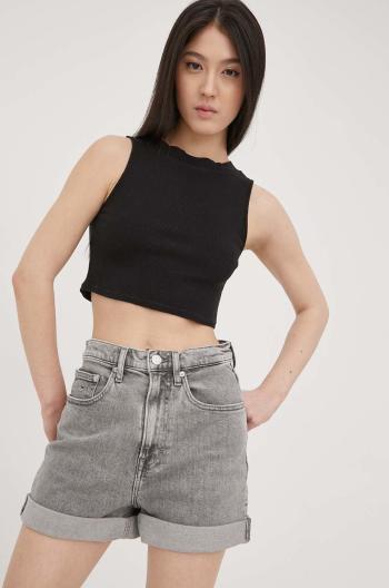 Džínové šortky Tommy Jeans Bf6172 dámské, šedá barva, hladké, high waist