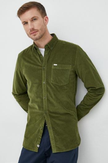 Manšestrová košile Pepe Jeans pánská, zelená barva, regular, s límečkem button-down