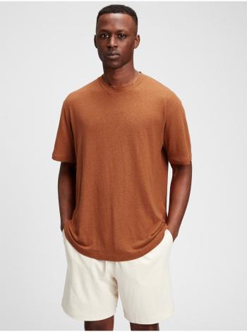 Hnědé pánské tričko short sleeve linen t-shirt GAP