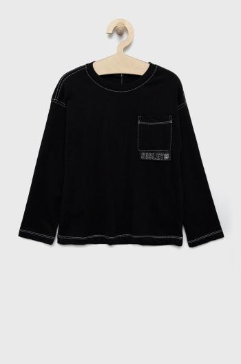Dětská bavlněná košile s dlouhým rukávem Sisley černá barva