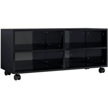 TV stolek s kolečky černý vysoký lesk 90x35x35 cm dřevotříska (800187)
