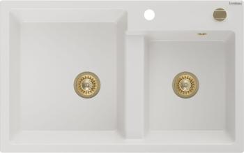 MEXEN/S Tomas granitový dřez 2-bowl 800x500 mm, bílá, + zlatý sifon 6516802000-20-G