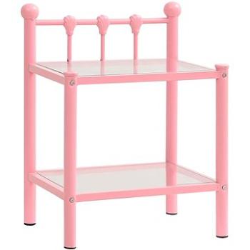 Noční stolek růžový a průhledný 45 × 34,5 × 60,5 cm kov a sklo (325075)