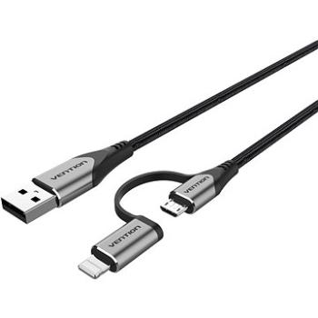 Vention MFi USB 2.0 to 2-in-1 Micro USB & Lightning Cable 1M Gray Aluminum Alloy Type (CQHHF)