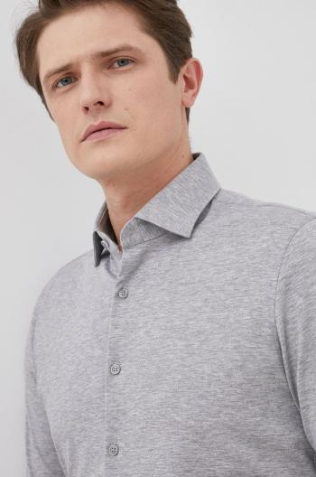 Bavlněné tričko Michael Kors pánská, šedá barva, slim, s italským límcem