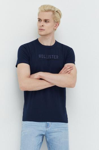 Bavlněné tričko Hollister Co. tmavomodrá barva, s aplikací