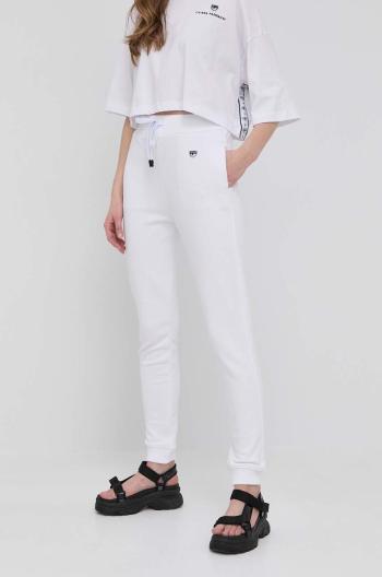 Bavlněné kalhoty Chiara Ferragni dámské, bílá barva, hladké