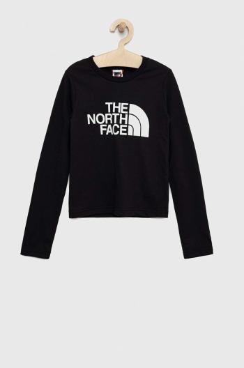 Dětská bavlněná košile s dlouhým rukávem The North Face černá barva, s potiskem